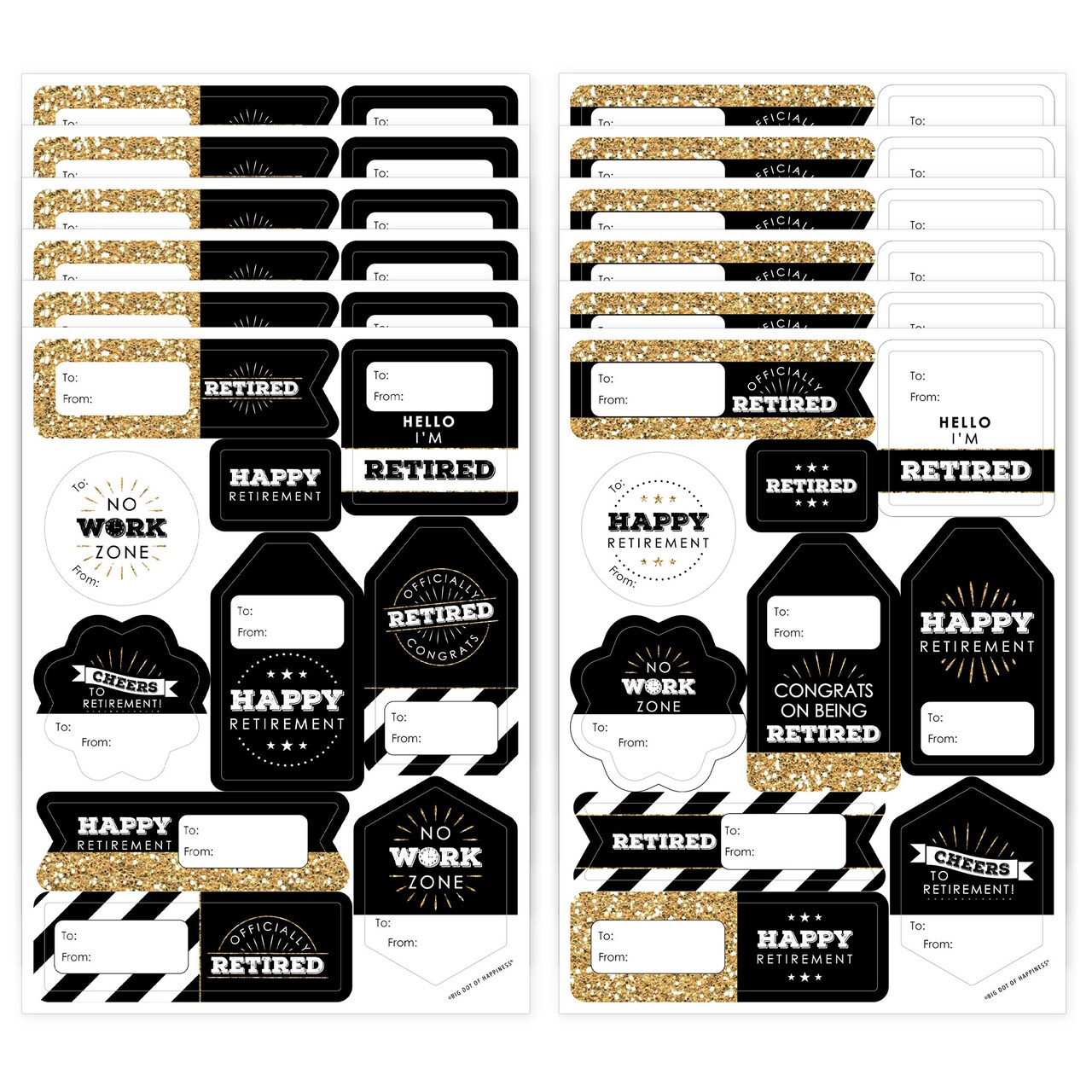 Big Dot of Happiness Happy Retirement - Assorted Retirement Party Gift Tag Labels - To and From Stickers - 12 Sheets - 120 Stickers